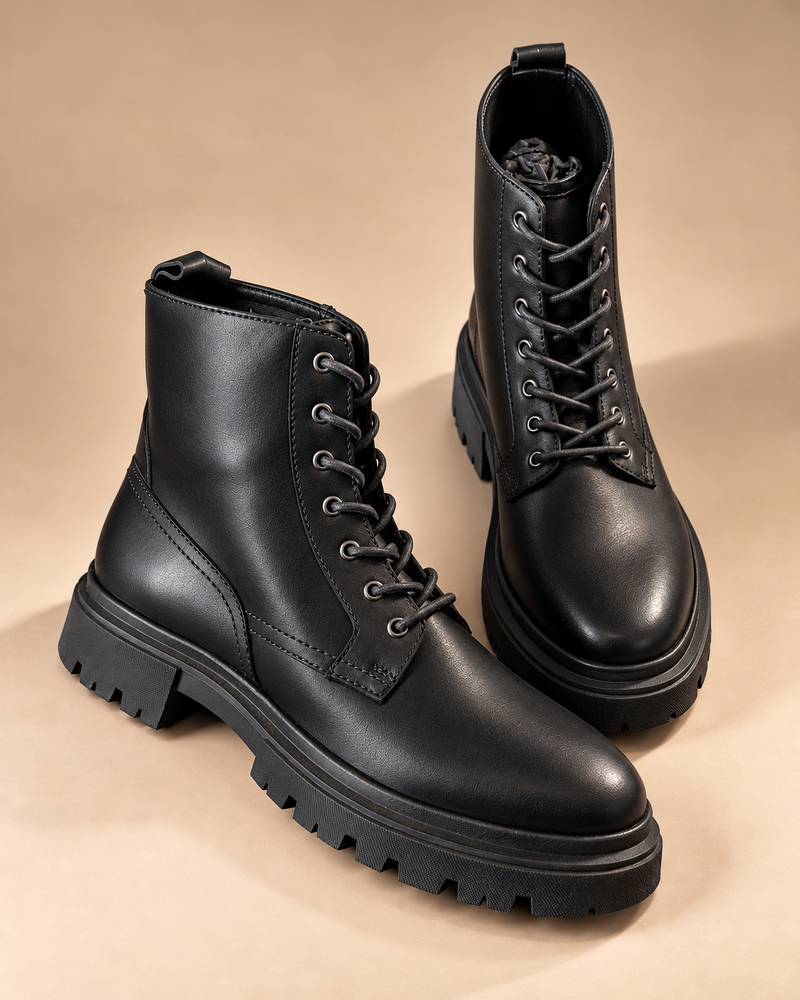 Men’s Black Chunky Sole Lace-Up Boots