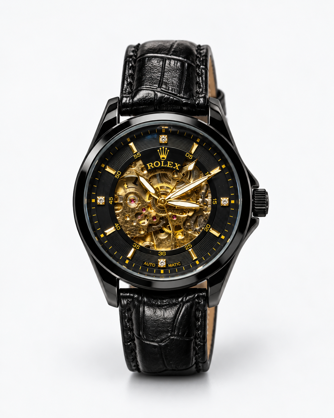 Rolex-Inspired Automatic Skeleton Dial Watch