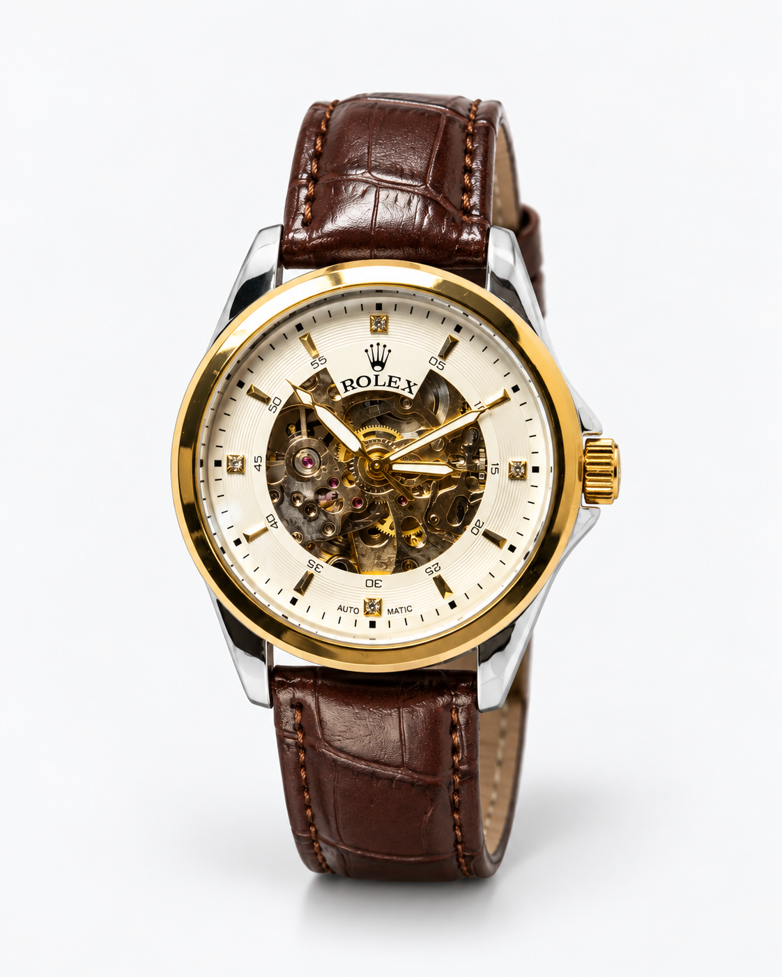 Rolex-Inspired Automatic Skeleton Dial Watch
