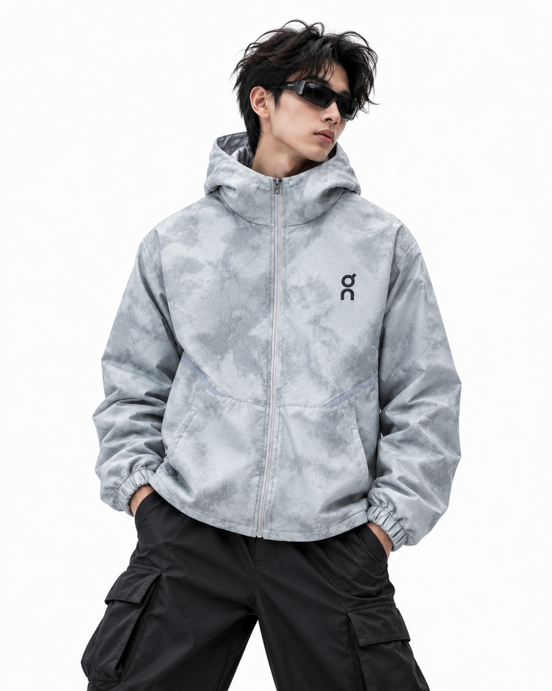 On Running Grey Camo Hooded Jacket