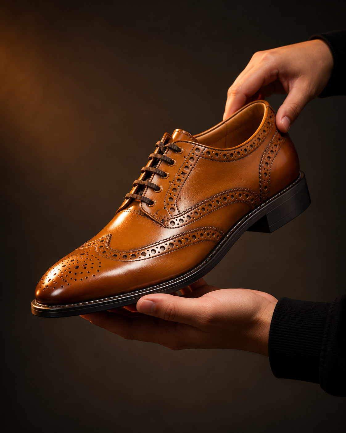 Men’s Tan Brown Full Brogue Wingtip Lace-Up Formal Shoes