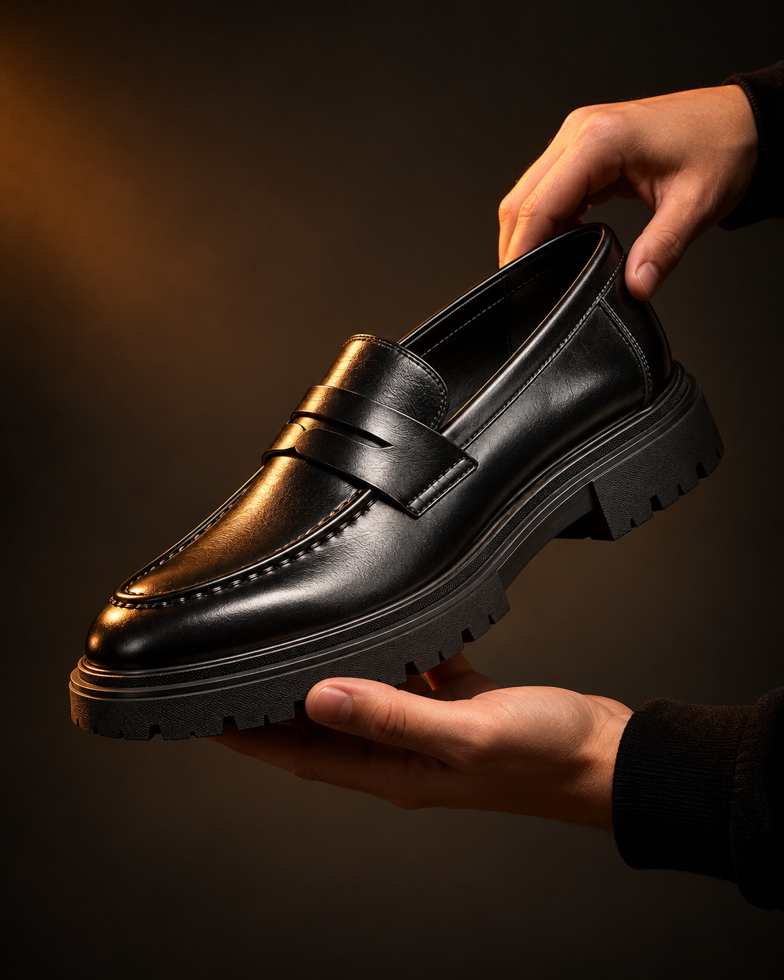 Men’s Black Chunky Sole Penny Loafers