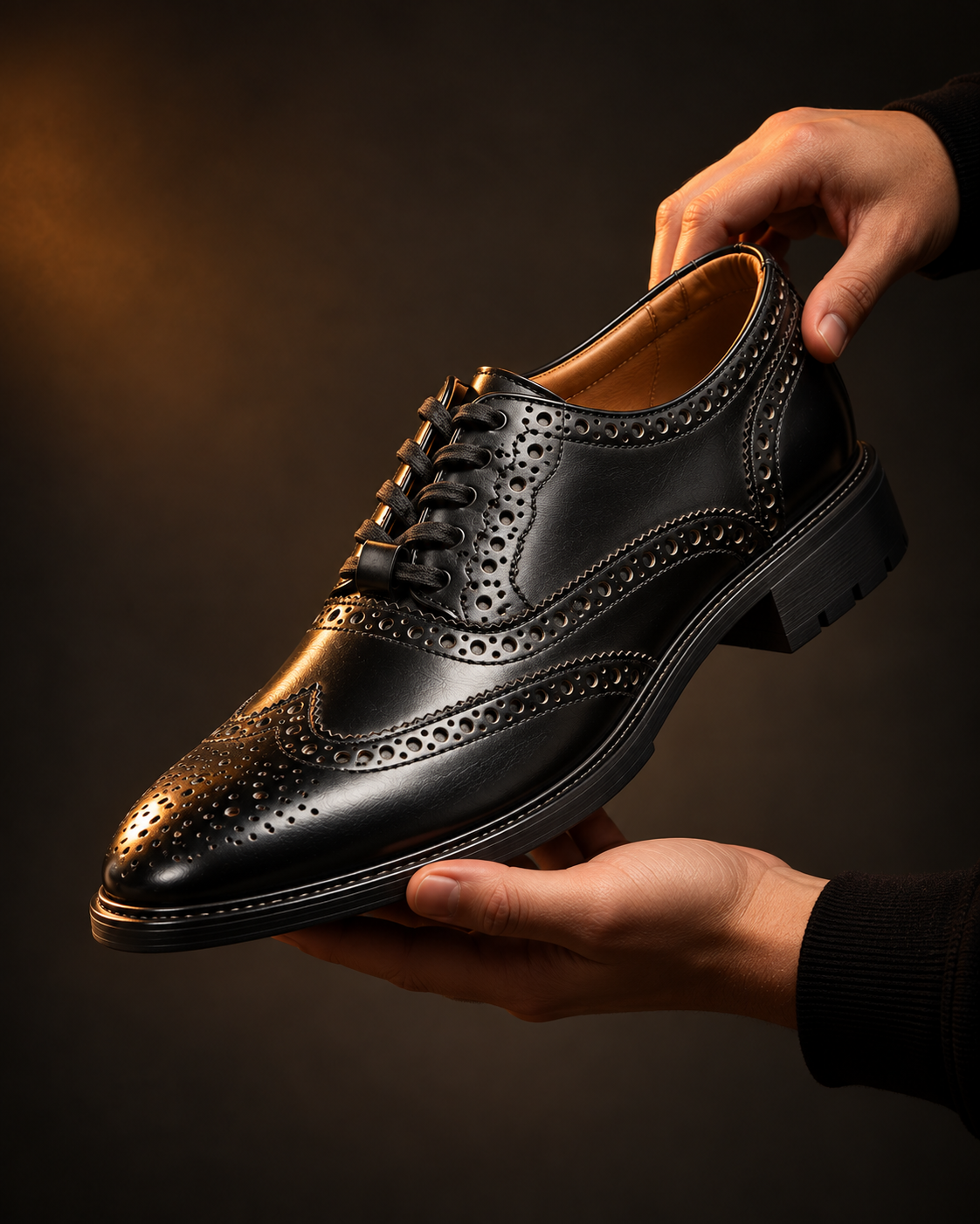 Men’s Black Full Brogue Wingtip Lace-Up Formal Shoes