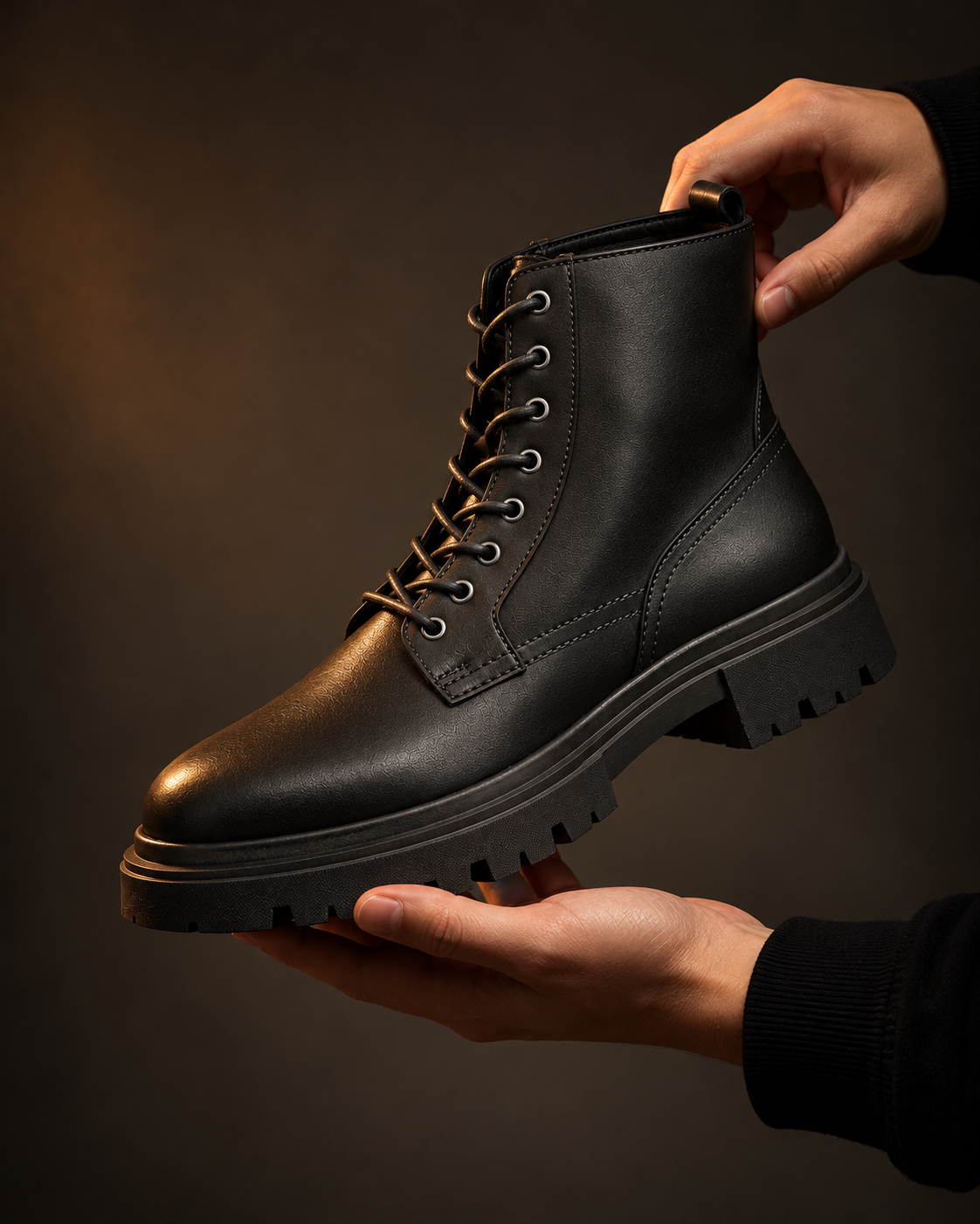 Men’s Black Chunky Sole Lace-Up Boots