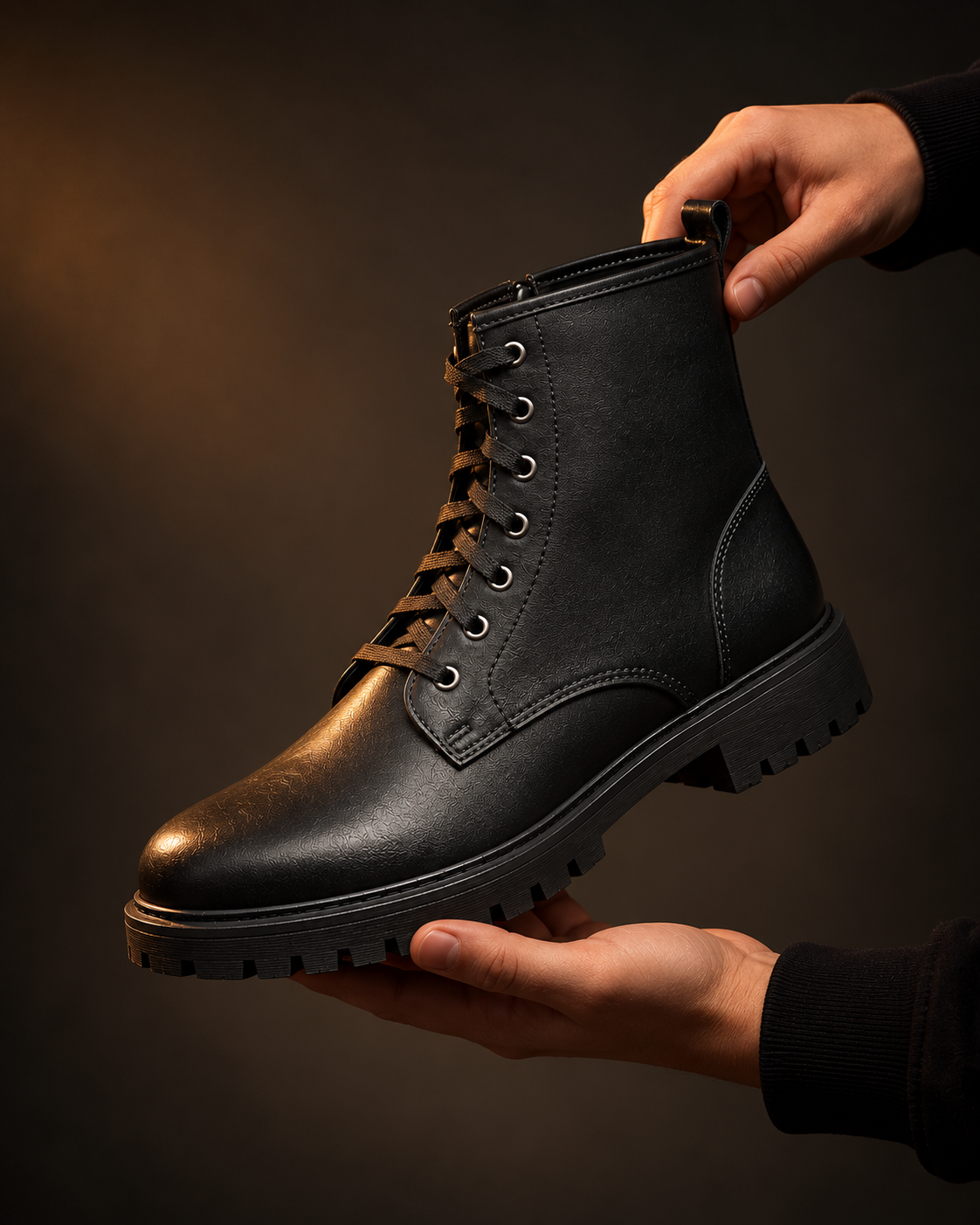 Men’s Black Chunky Sole Lace-Up Boots