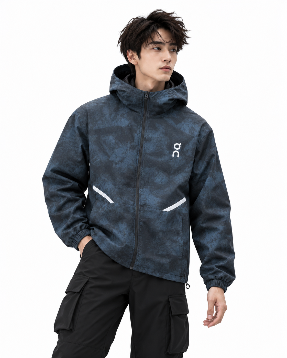 On Running Grey Camo Hooded Jacket