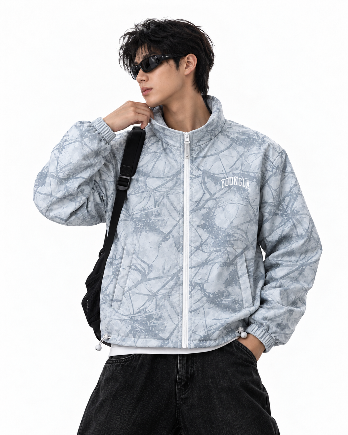 YOUNGLA Camouflage High-Neck Zip-Up Jacket