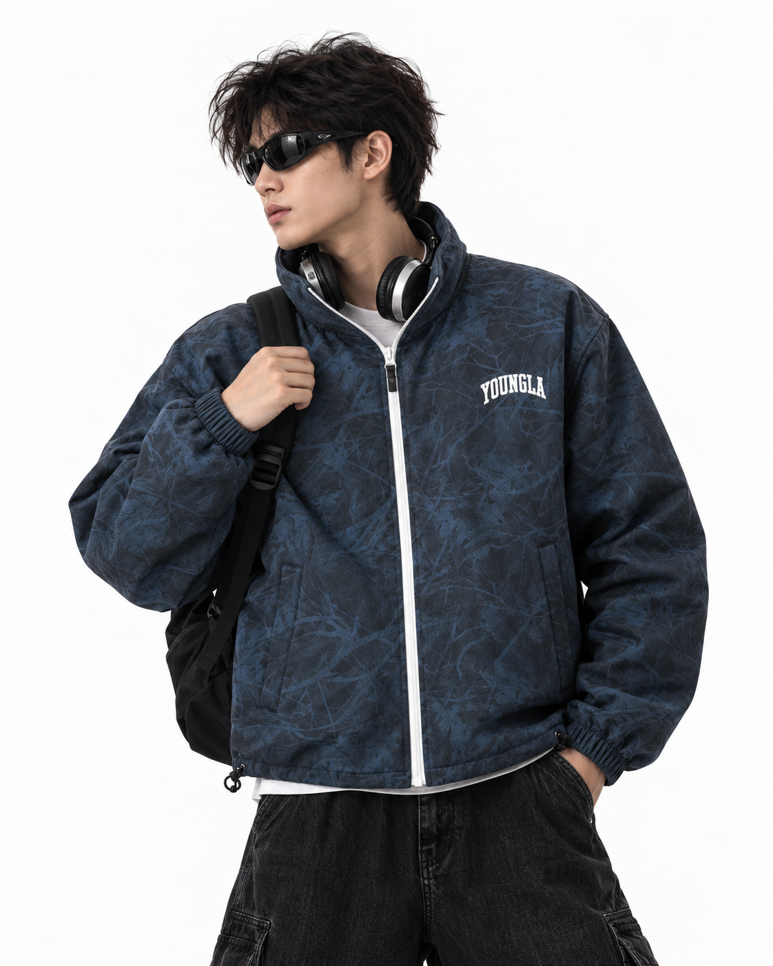 YOUNGLA Camouflage High-Neck Zip-Up Jacket