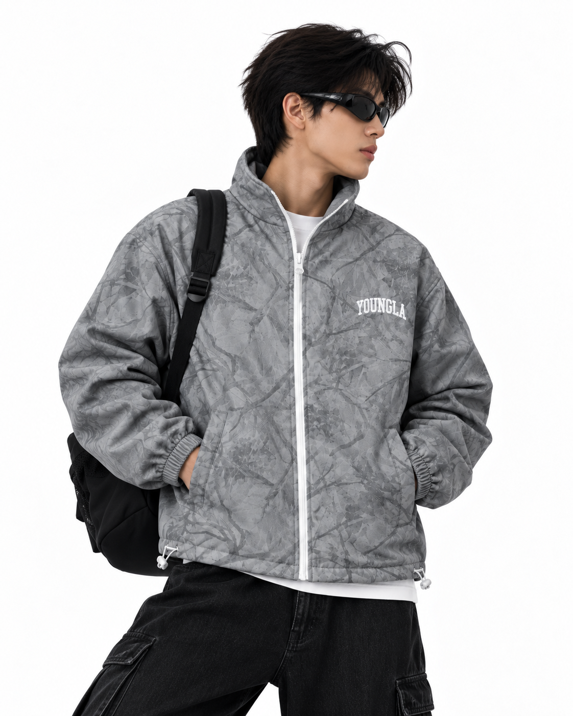 YOUNGLA Camouflage High-Neck Zip-Up Jacket