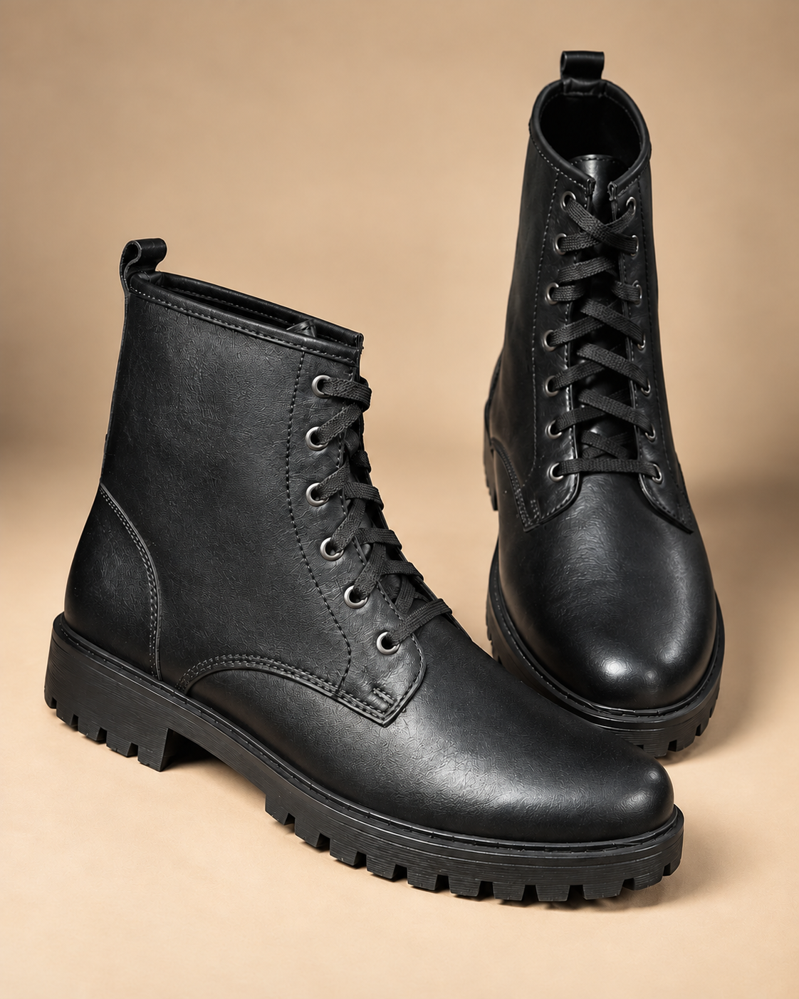 Men’s Black Chunky Sole Lace-Up Boots