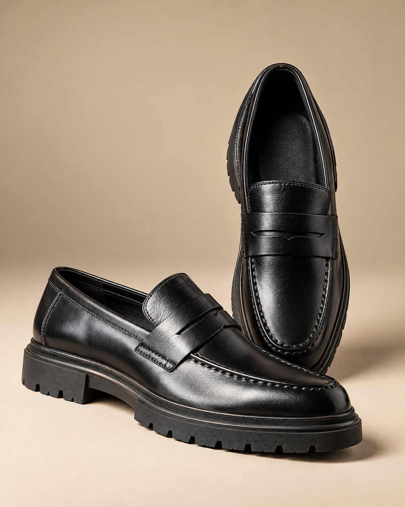 Men’s Black Chunky Sole Penny Loafers