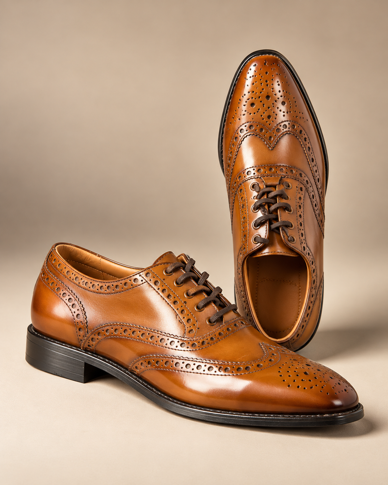 Men’s Tan Brown Full Brogue Wingtip Lace-Up Formal Shoes